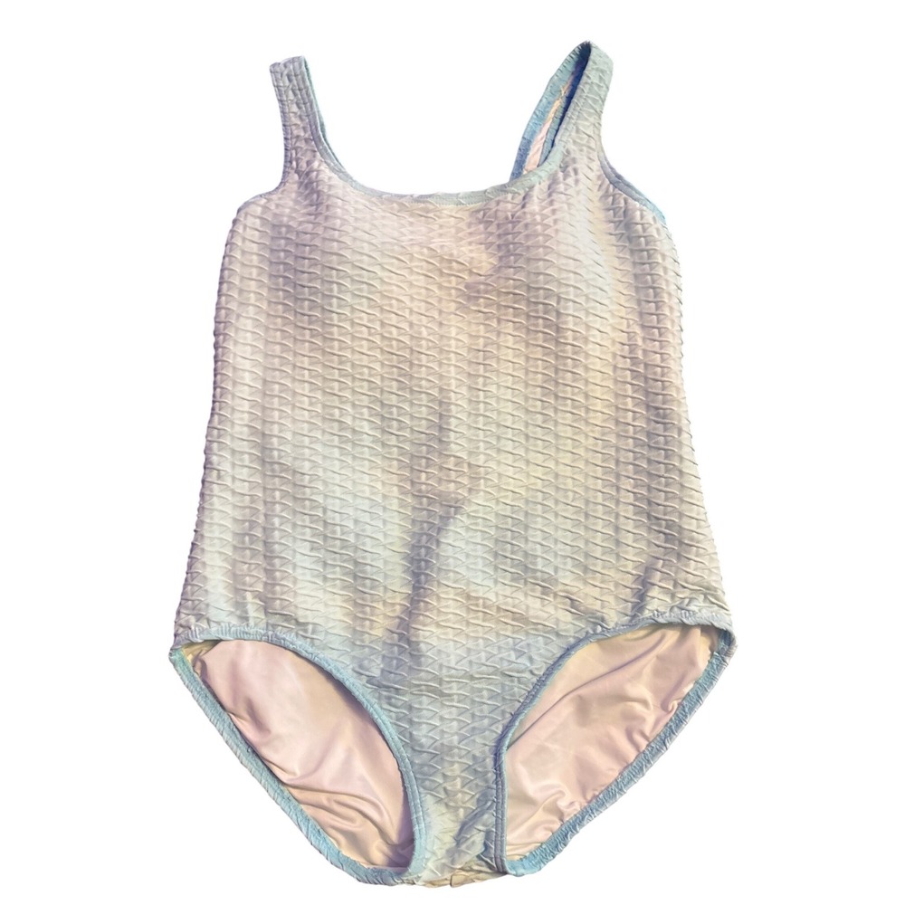 Lands' End Women's Light Blue Textured One Piece Swimsuit, Size 14